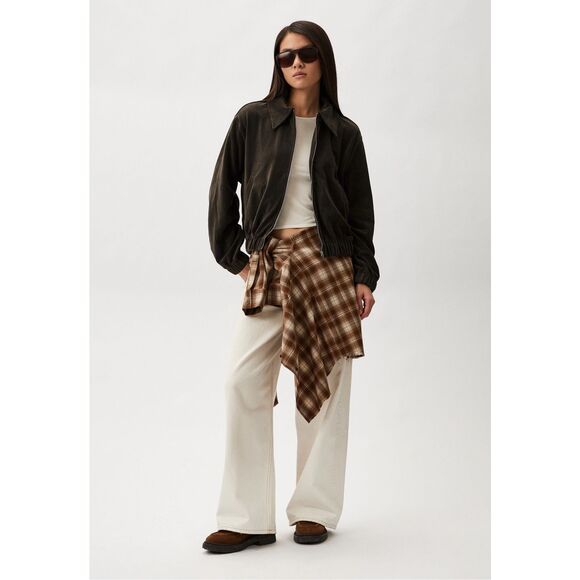 MANGO MNG Corduroy Bomber Jacket Khaki Green Zip Front Womens Small NEW - Picture 2 of 6